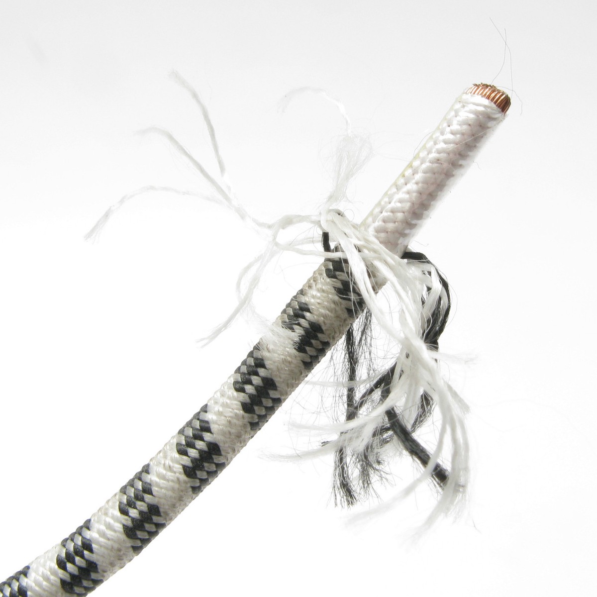 10AWG Cloth-covered Wire, White w/Black Stripe, 25ft