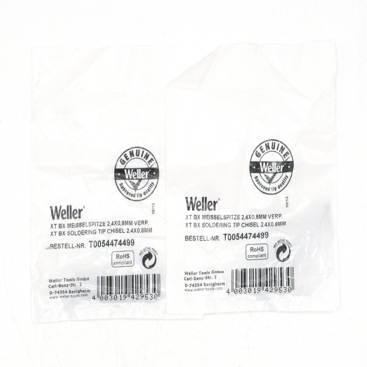 Weller XT BX Bent Chisel Soldering Tip, 2pc Lot