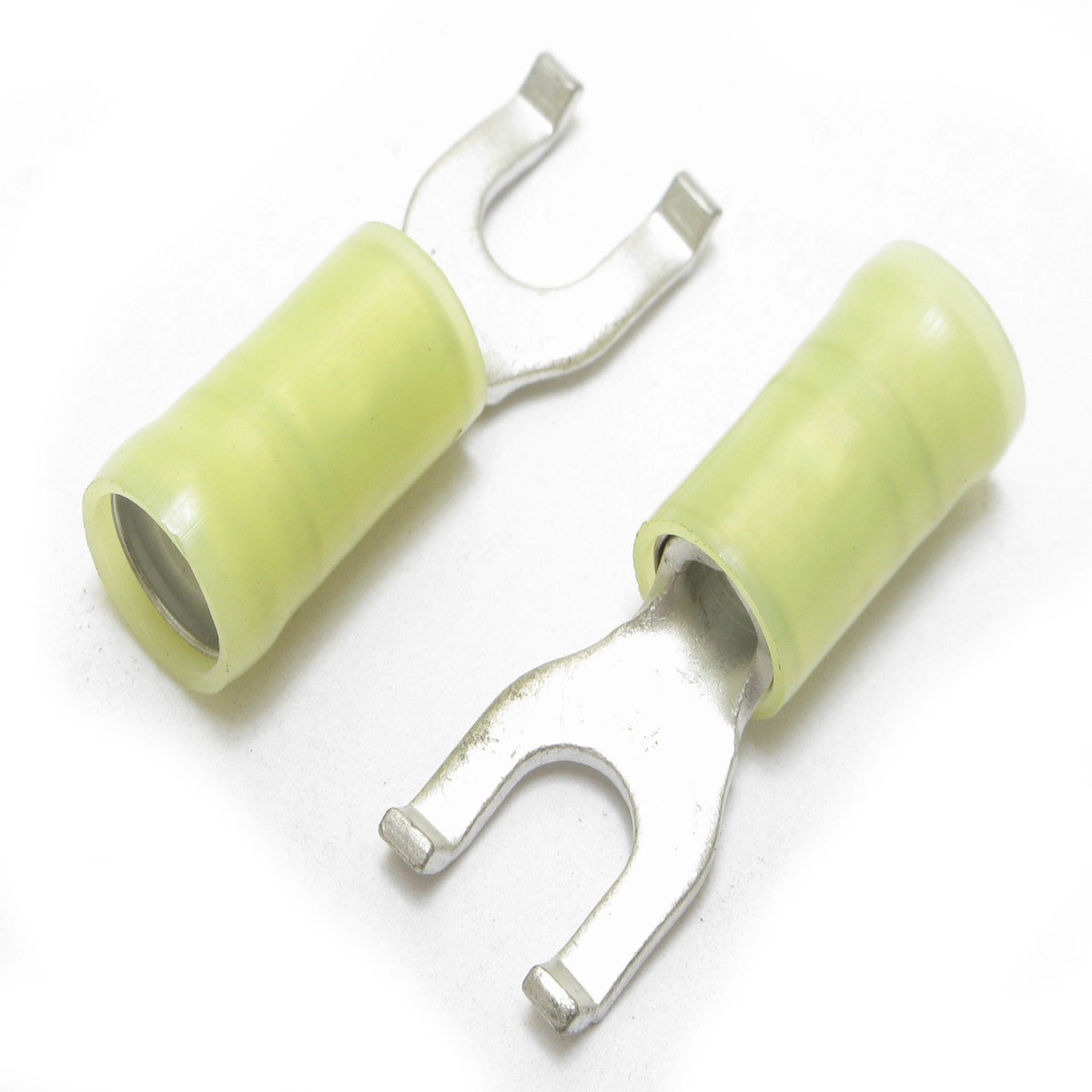 10-12AWG #10 Post Flanged Fork Terminal, Yellow, 100pcs