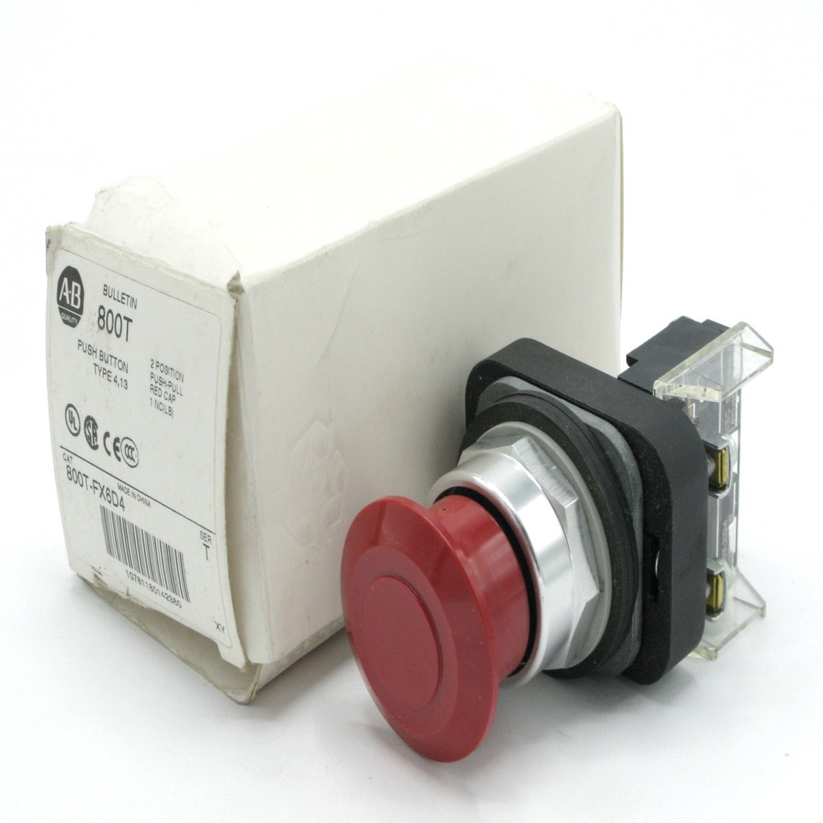 Allen Bradley 800T-FX6D4 30mm Push-Pull Switch, Mushroom, Red