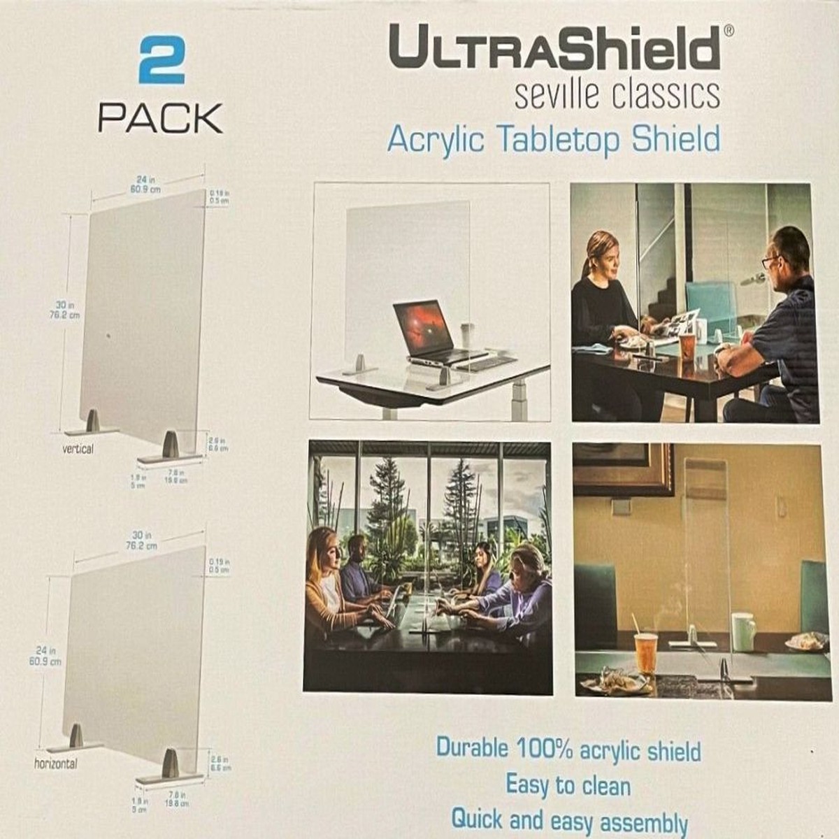 UltraShield Acrylic Tabletop Protective Sneeze Shield, 2-Pack