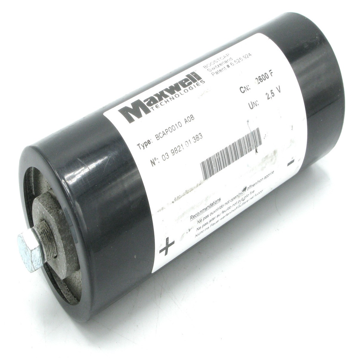 Maxwell Technologies BCAP0010 A08 Boostcap, 2.5VDC, 2600F Supercapacitor