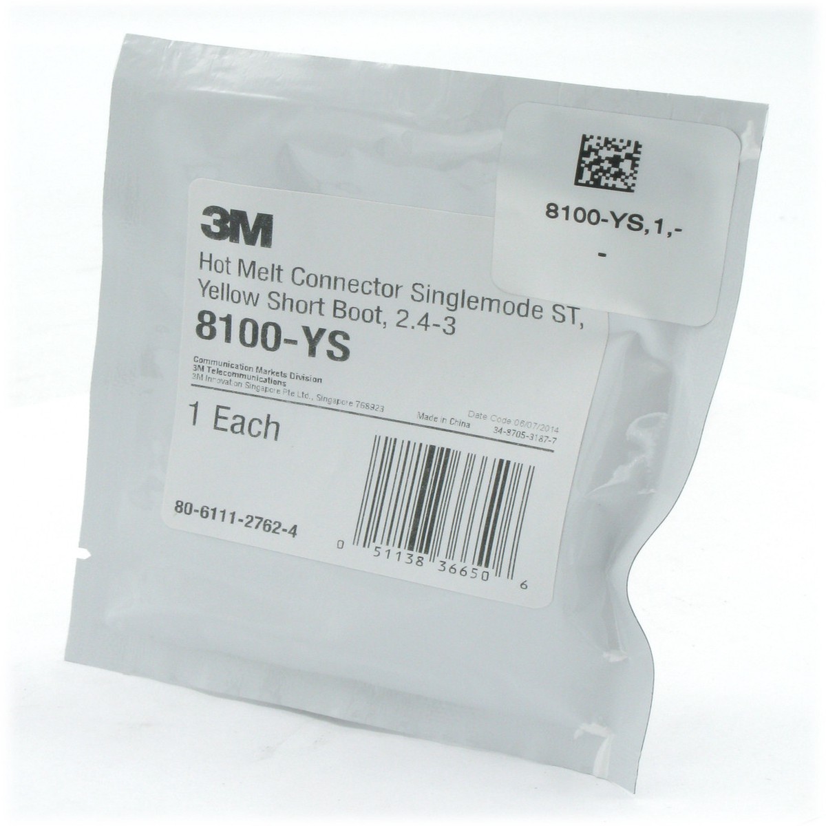 3M Connector 8100-YS ST Singlemode Hot Melt Yellow Boot, 60pc