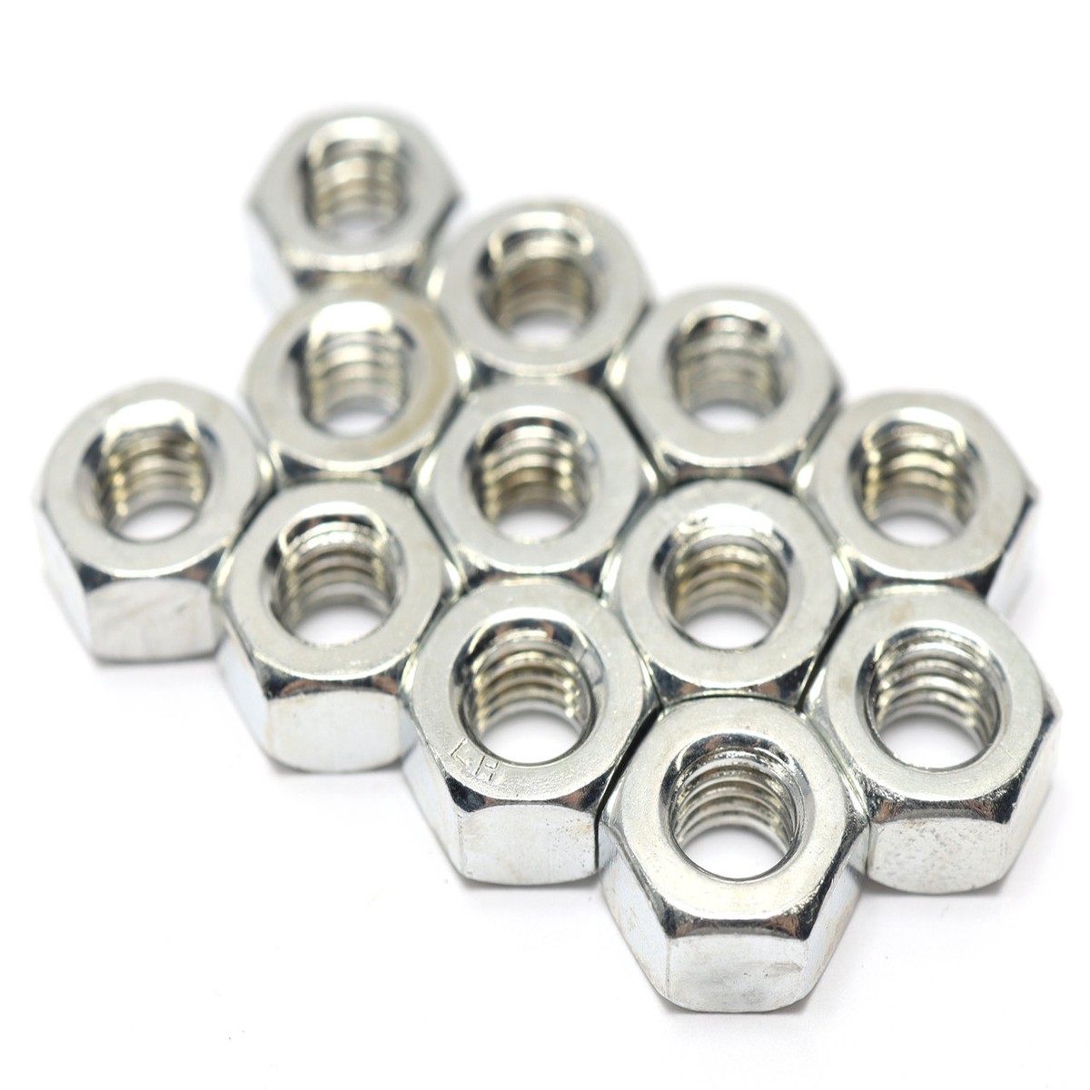 1/4"-28 Zinc Plated Steel Left-hand Thread Hex Nuts, 12pc Lot