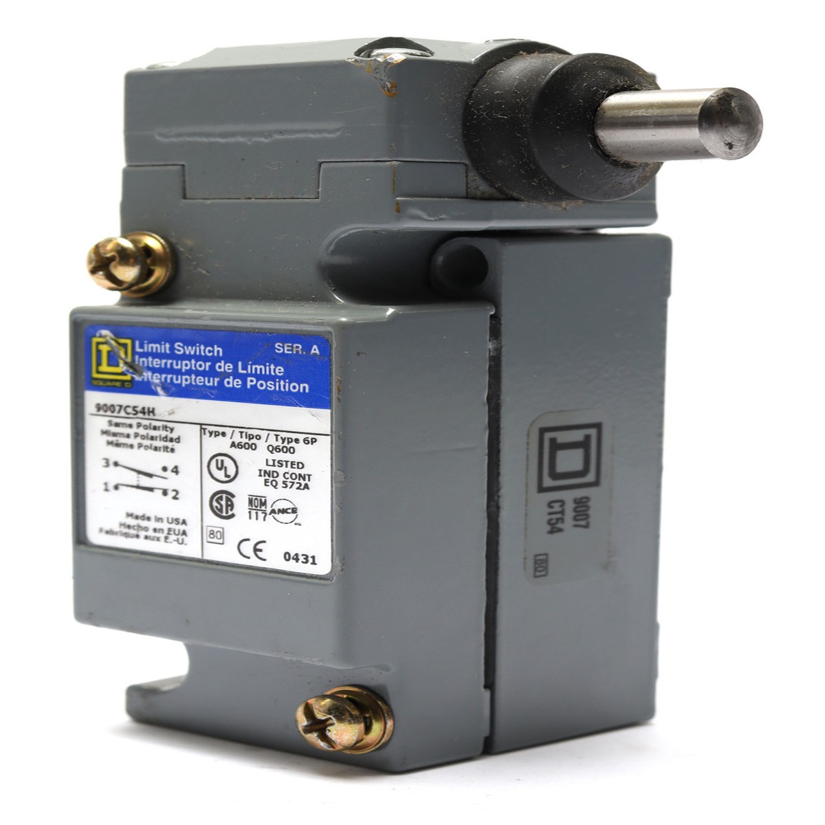 Square D 9007C54H 600V, 10 Amp Plunger Actuated Limit Switch